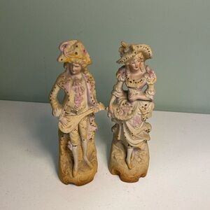 Vintage Fern Japan Hand Painted Bisque Porcelain Figurines